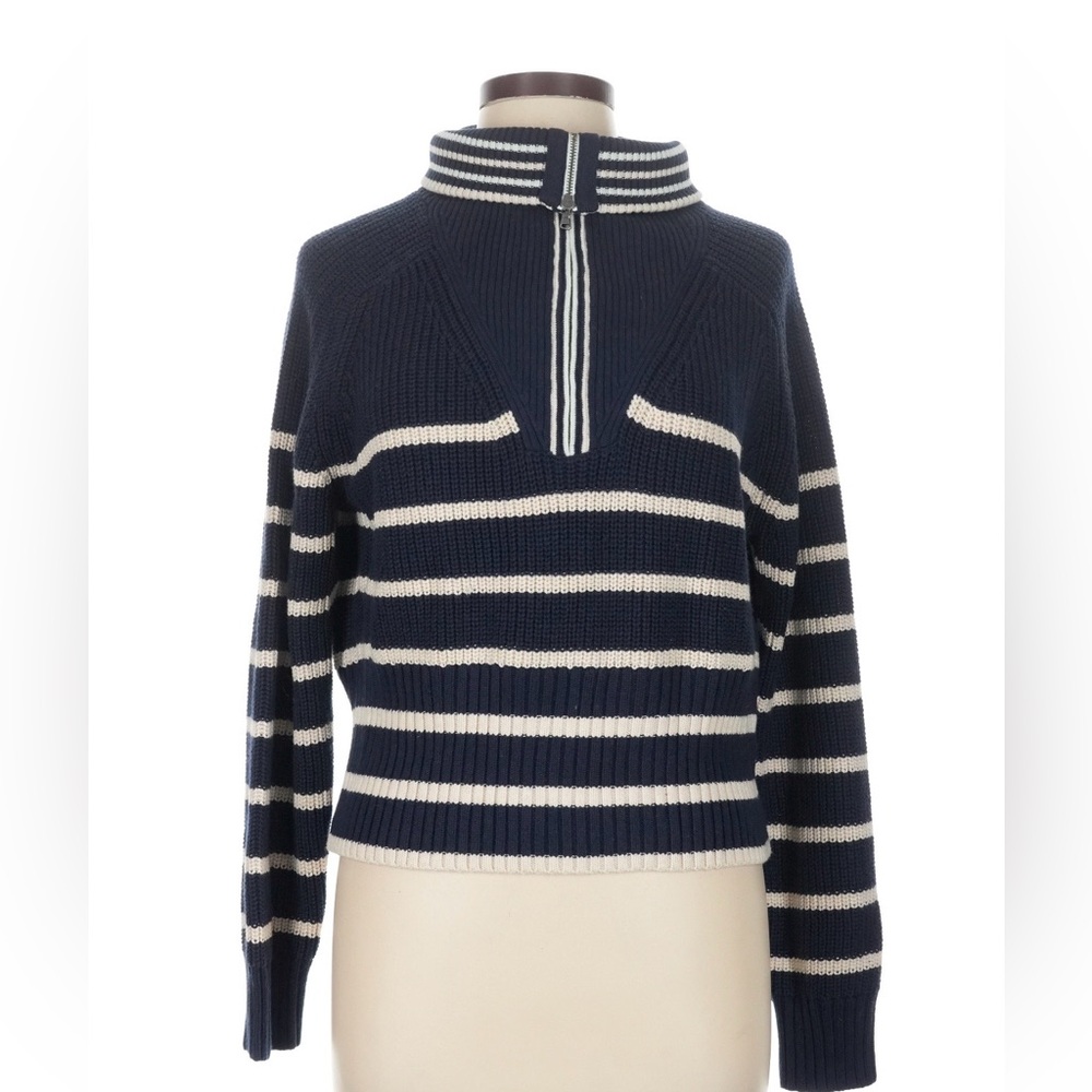 J Crew Cotton-Cashmere Navy and White Striped Women's Sweater, NWT
